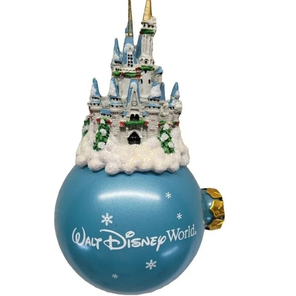 Disney World Christmas‎ Ornament Cinderella Castle Blue Glass Snowflake Ornament